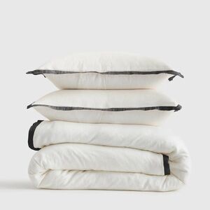 QUINCE EUROPEAN LINEN CONTRAST FLANGE DUVET COVER SET KING/CALKING